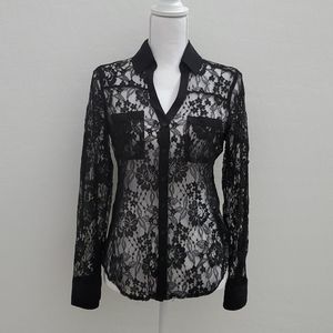 Express Black Lace Button Up Blouse